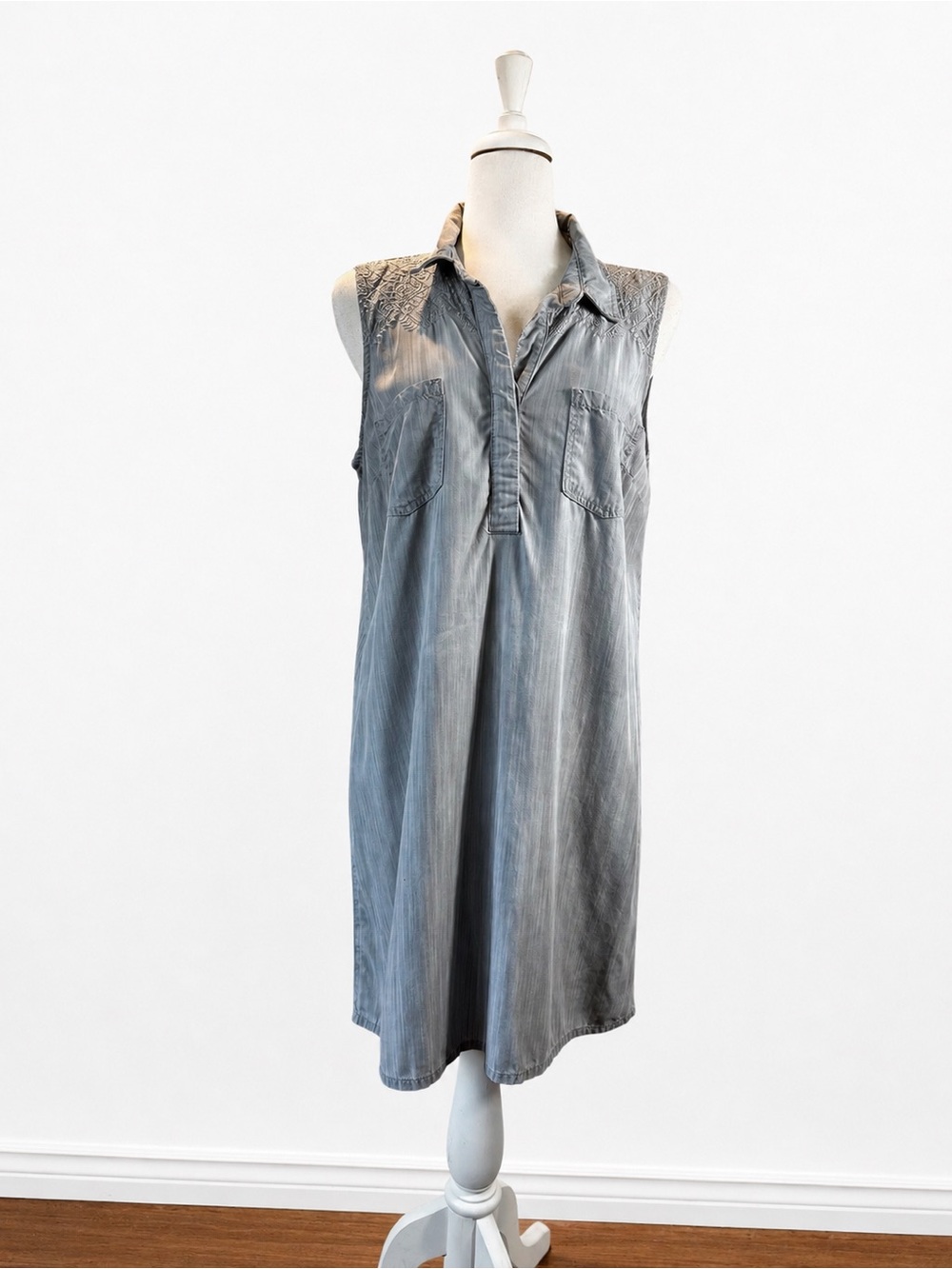 Yest Tencel Sleeveless Shirt Dress Grey Size 12